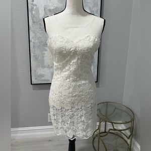 White lace and mesh mini dress